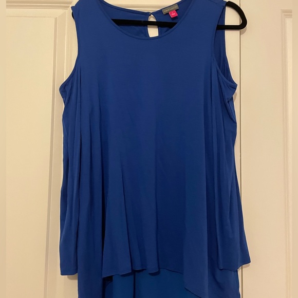 Vince Camuto royal blue size L cold shoulder long sleeve shirt / flutter back - Picture 6 of 8